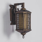 Oline Copper-Tone Iron Wall Lamp, Pierced Pattern Outdoor Sconce