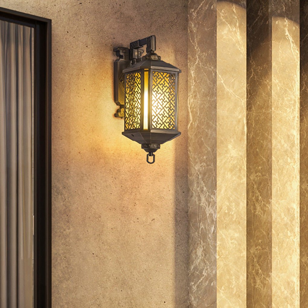 Oline Copper-Tone Iron Wall Lamp, Pierced Pattern Outdoor Sconce