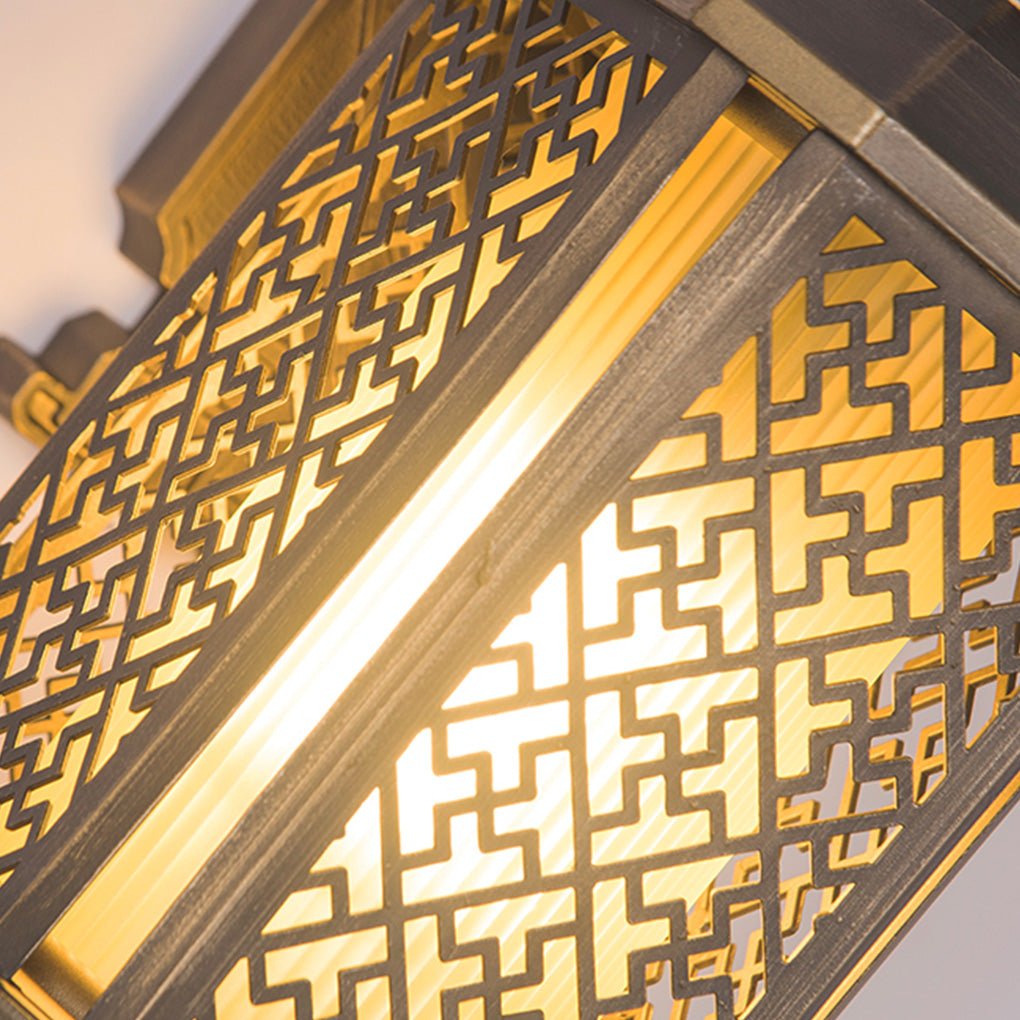 Oline Copper-Tone Iron Wall Lamp, Pierced Pattern Outdoor Sconce