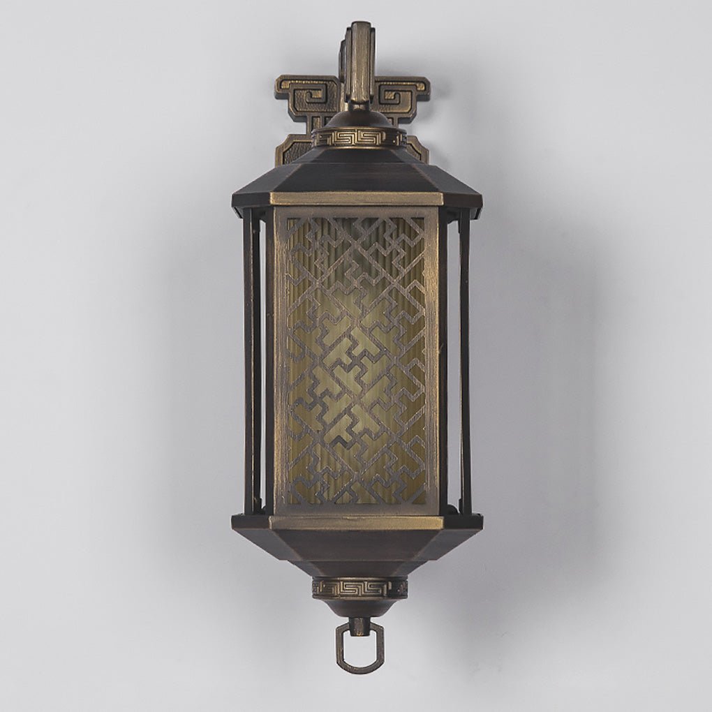 Oline Copper-Tone Iron Wall Lamp, Pierced Pattern Outdoor Sconce