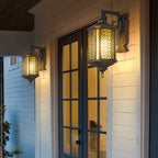 Oline Copper-Tone Iron Wall Lamp, Pierced Pattern Outdoor Sconce