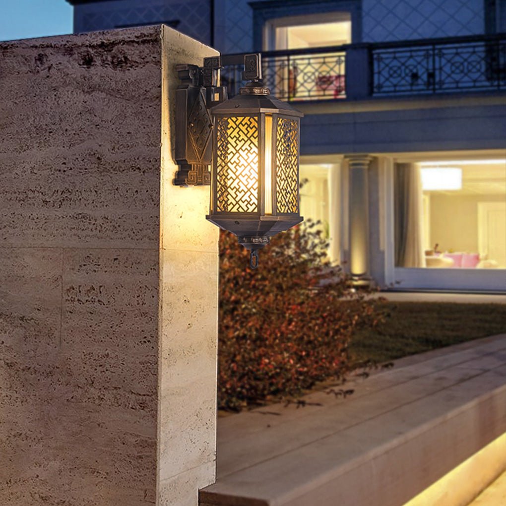 Oline Copper-Tone Iron Wall Lamp, Pierced Pattern Outdoor Sconce