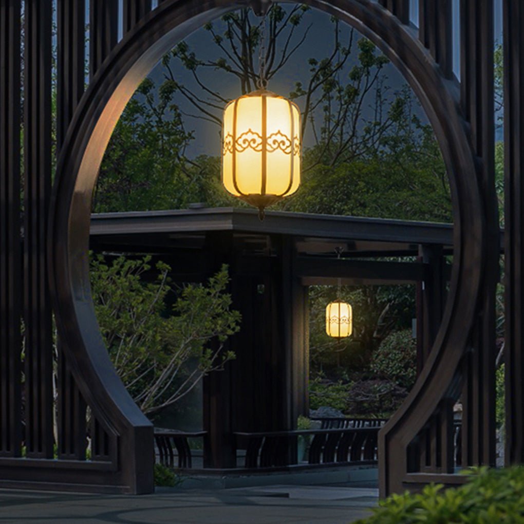 Lustre d'extérieur avec abat-jour effet marbre, cadre en aluminium noir, LED E27