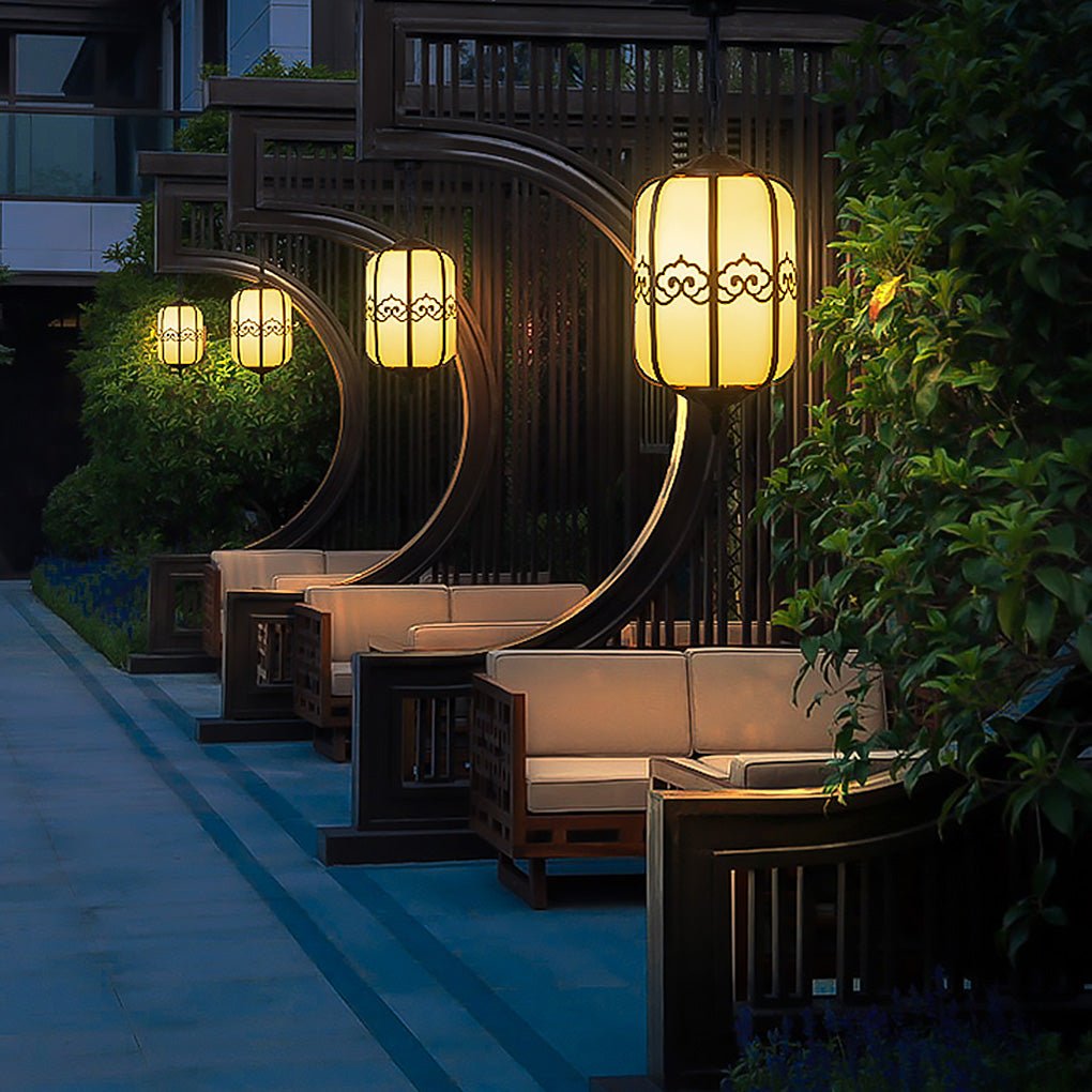 Lustre d'extérieur avec abat-jour effet marbre, cadre en aluminium noir, LED E27
