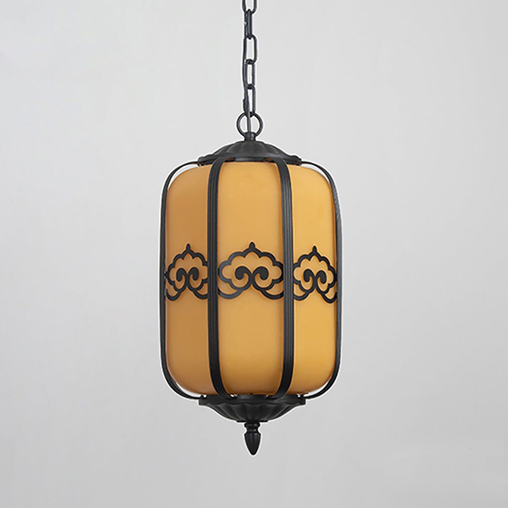 Lustre d'extérieur avec abat-jour effet marbre, cadre en aluminium noir, LED E27