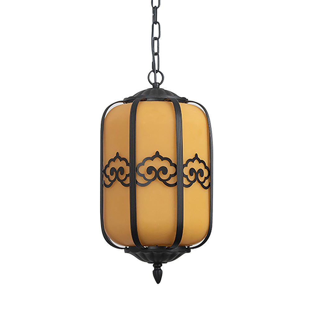 Lustre d'extérieur avec abat-jour effet marbre, cadre en aluminium noir, LED E27