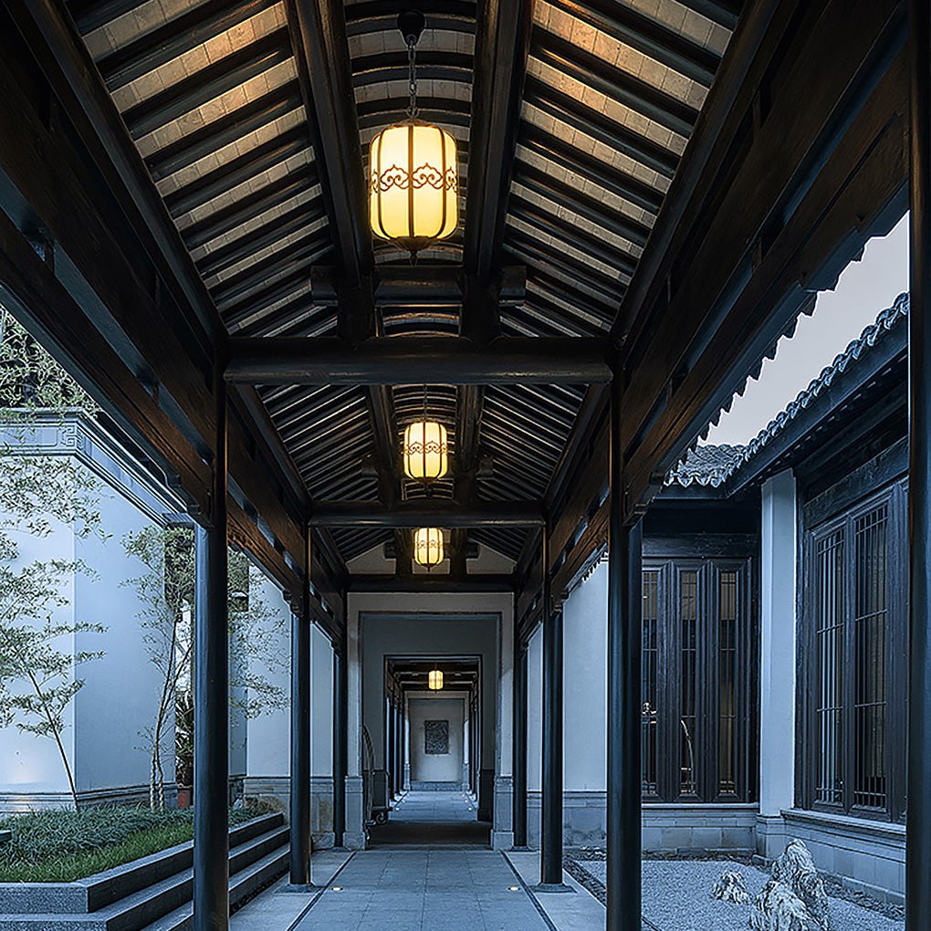 Lustre d'extérieur avec abat-jour effet marbre, cadre en aluminium noir, LED E27