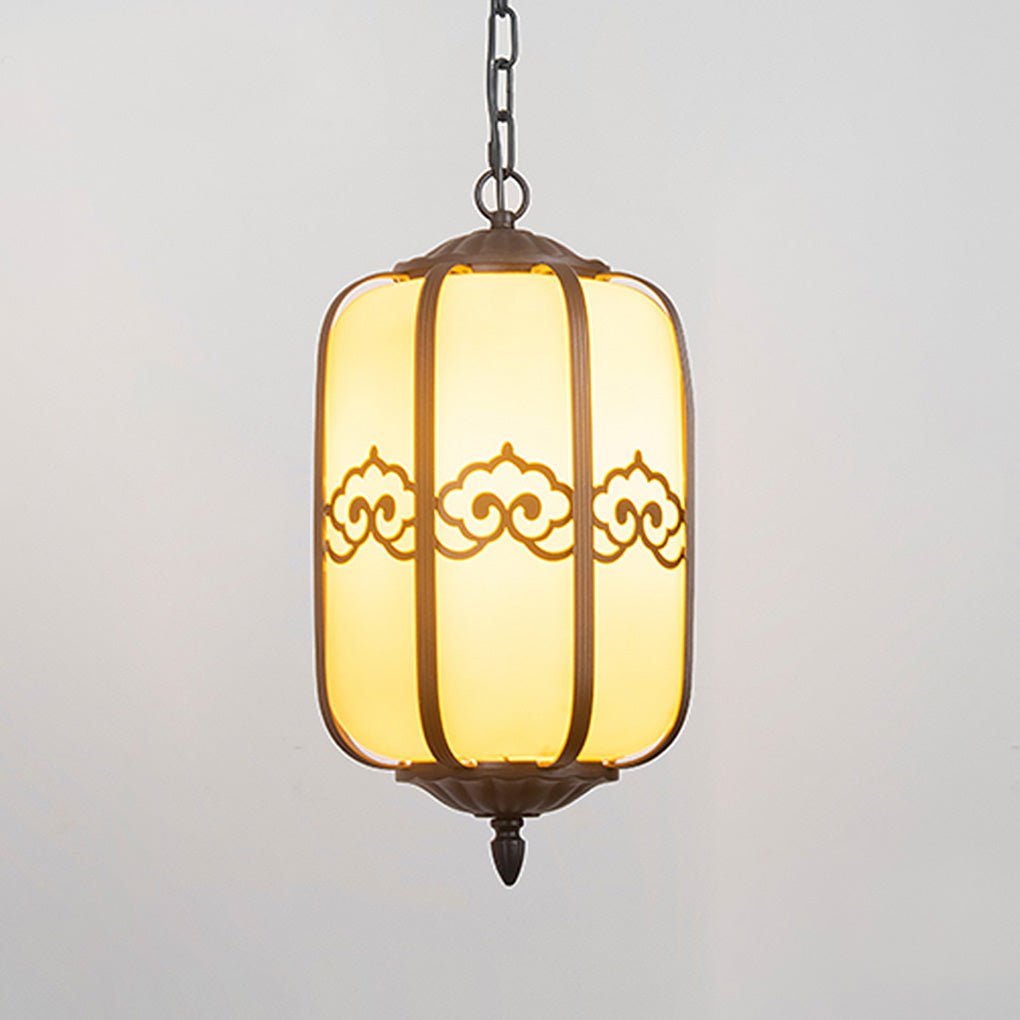 Lustre d'extérieur avec abat-jour effet marbre, cadre en aluminium noir, LED E27