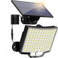 Clérachic solar security light with its 106-LED panel and separate tilting solar panel on a cable.