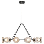 Clérachic 12-Light Alabaster Ring Chandelier at eye level in black, the lit globes reading bright against the dark frame.