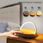 Dutch-labelled panel showing the Clérachic lamp's 30, 70 and 100 percent brightness settings.