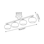 Dimension drawing for the Clérachic 4-Dome Glass Bar Ceiling Light: 98cm/38.5″ long, 24cm/9.4″ high, canopy 15cm/5.9″ across.