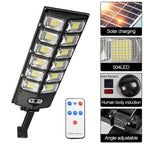 Clérachic solar street light beside detail panels for solar charging, LEDs, sensor and bracket.