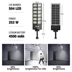 Spec panel: Clérachic light with 504 LEDs, 252 W and a 4500 mAh battery, plus brightness modes.