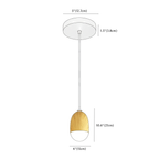 Clérachic pendant light dimension drawing, A D6 15 cm x H10.6 27 cm, every measurement marked in centimetres and inches.