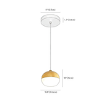Clérachic pendant light dimension drawing, B D9.8 24.8 cm x H10 25 cm, every measurement marked in centimetres and inches.
