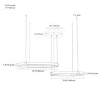 Clérachic chandelier dimension drawing, 2 Rings, 60 80 cm 1, every measurement marked in centimetres and inches.