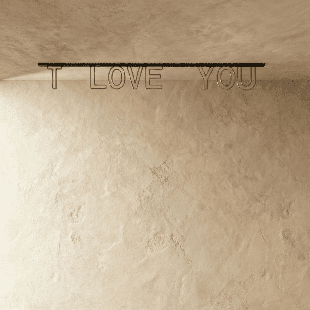 The same Clérachic magnetic letter track light unlit, showing the clear acrylic letters and black ceiling track up close.