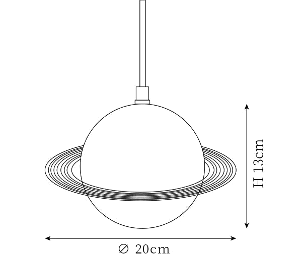 Clérachic pendant light dimension drawing, every measurement marked in centimetres and inches.