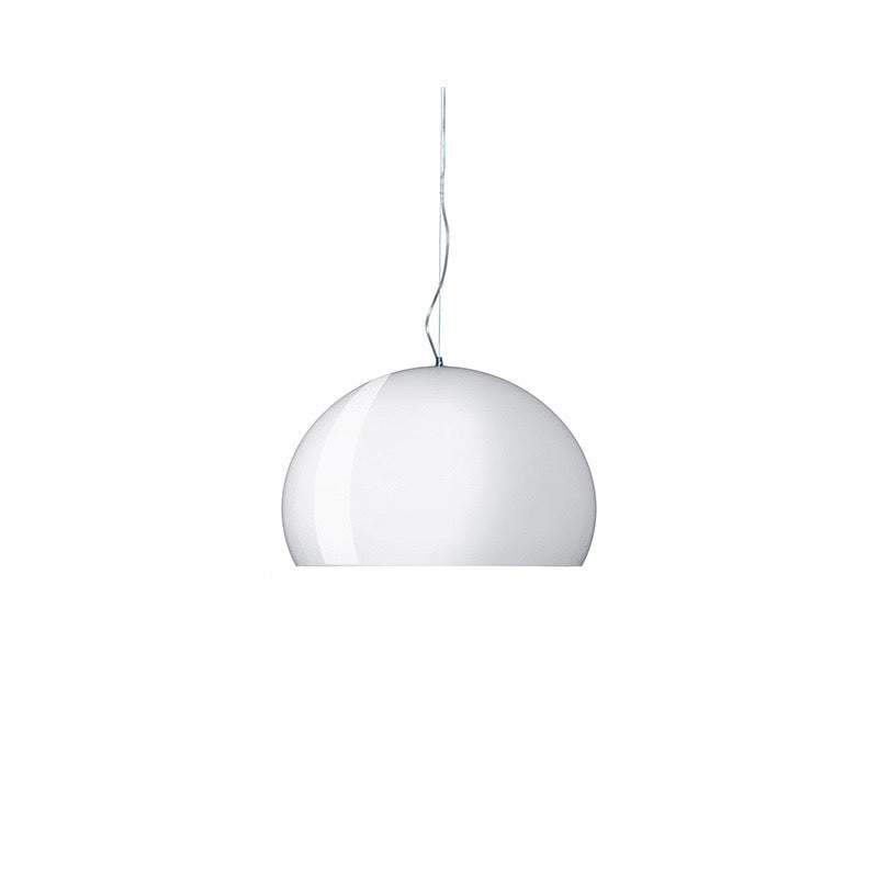 Clérachic white acrylic dome pendant, a glossy hemisphere hung from a thin cord on a plain white ground.