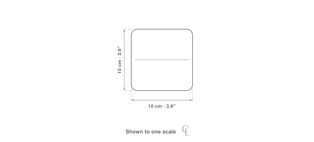 Technical dimension drawing of the Clérachic Acrylic Wall Lamp for Hallway, Small Square Fitting, 10 cm — 10 × 10 cm (3.9 × 3.9″), drawn to scale.
