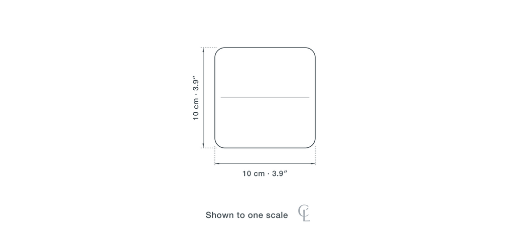 Technical dimension drawing of the Clérachic Acrylic Wall Lamp for Hallway, Small Square Fitting, 10 cm — 10 × 10 cm (3.9 × 3.9″), drawn to scale.