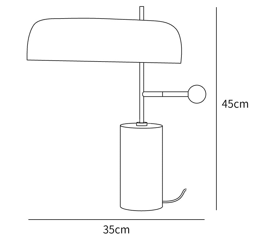 Dimension drawing of the adam table light, in outline against white.