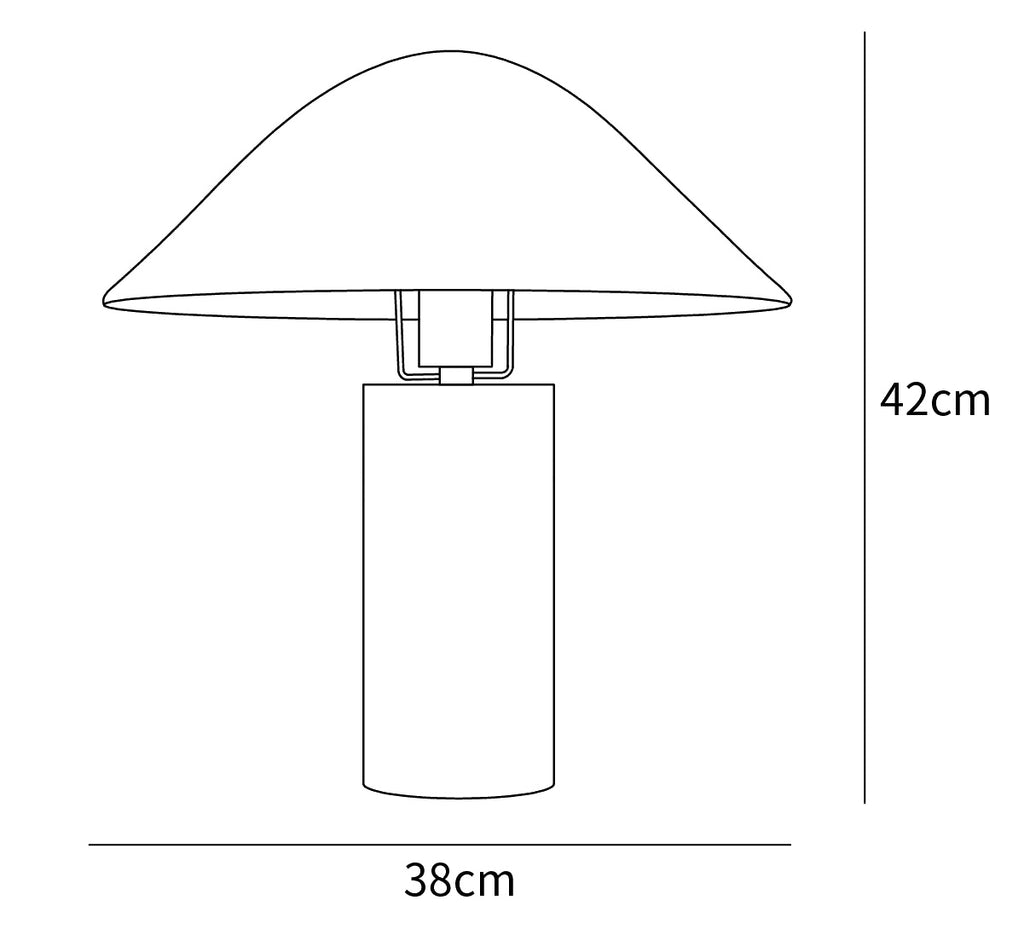 Dimension drawing of the adelaide marble table lamp, in outline against white.