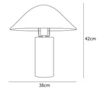 Dimension drawing of the adelaide marble table lamp, in outline against white.