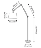 Clérachic floor lamp dimension drawing, every measurement marked in centimetres and inches.