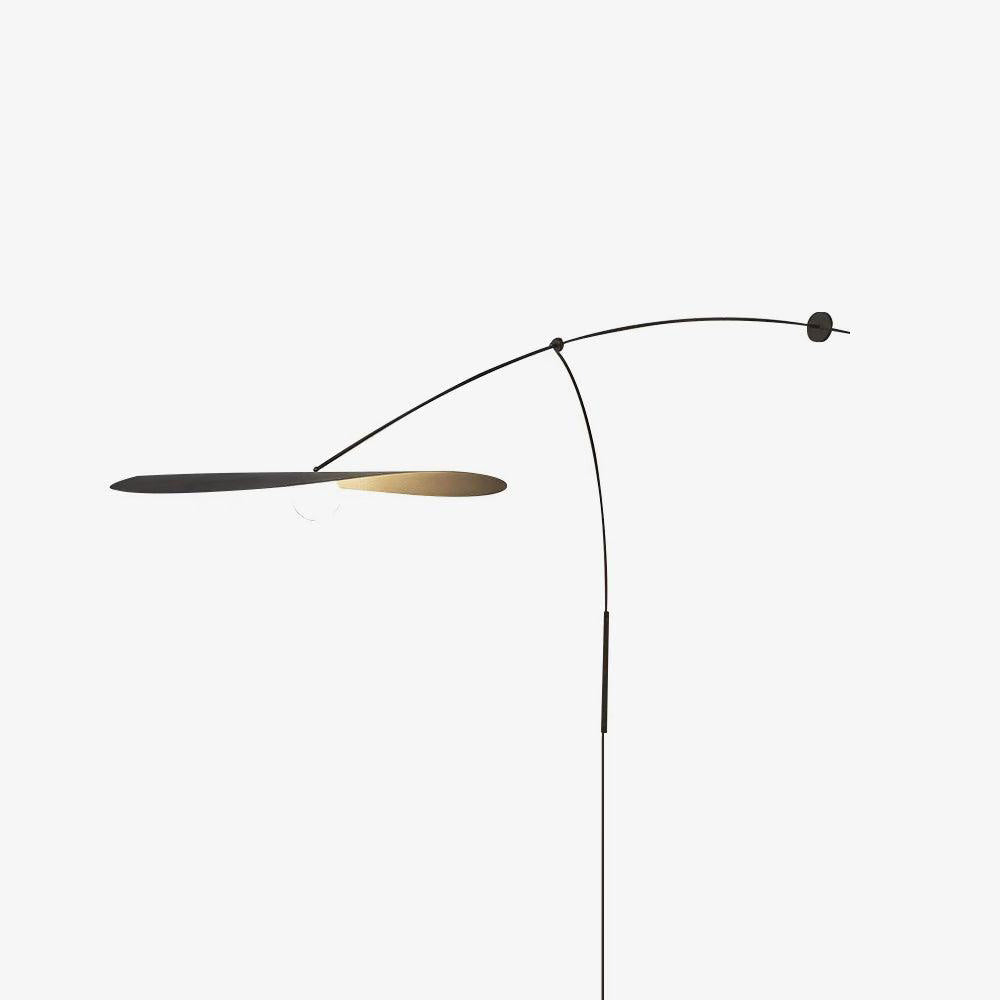 Studio view of a Clérachic wall light on light grey, with the shade turned edge-on and a thin black stem.