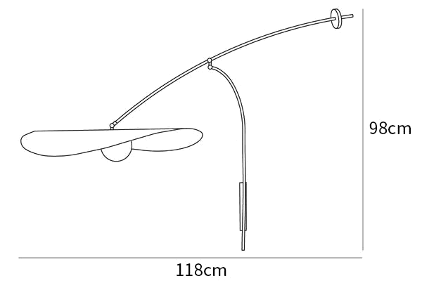 Dimension drawing of this Clérachic wall light, with its height and width marked at the larger size.
