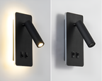 The black Clérachic reading light shown lit and unlit side by side for comparison.