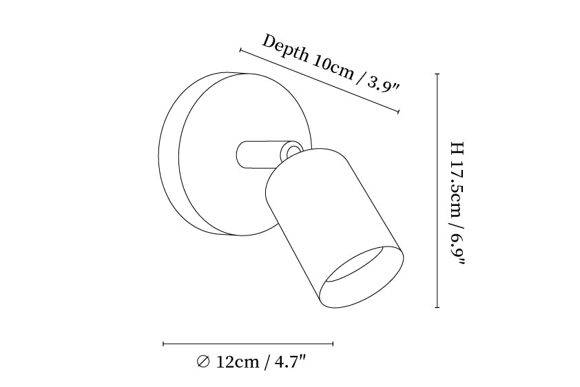 Dimension drawing of this Clérachic wall light, with its depth, height and diameter marked.