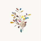 Multicolour agate-slice branch on this Clérachic wall light, with a round gold back plate, shown on a plain white backdrop.
