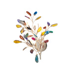 Front view of this Clérachic agate wall light, a gold branch holding colourful stone slices around a round back plate.