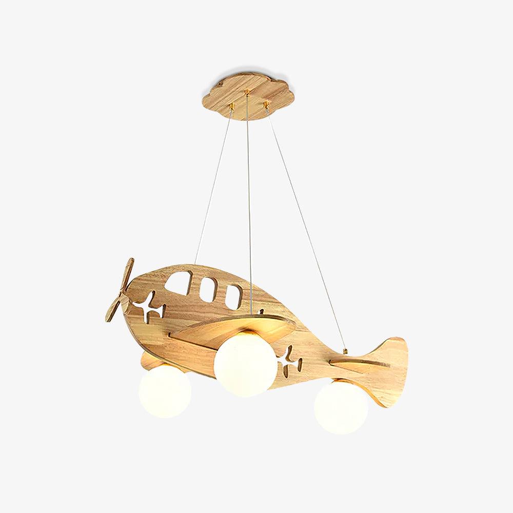 Clérachic airplane light on a white backdrop, shown at an angle so the cut-out windows and wooden tail fin are clear.