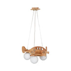 Clérachic wooden airplane light on a plain white backdrop, with the three white globes hanging below its wings.