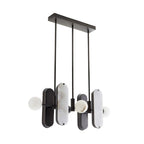 Studio view of the Clérachic Alabaster 5-Light Linear Island Pendant, its blackened-bronze canopy and slim drop rods shown against white.