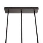 Ceiling canopy of the Clérachic Alabaster 5-Light Linear Island Pendant, a slim bronze rectangle feeding three drop rods for a hardwired fit.