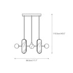 Dimension drawing for the Clérachic Alabaster 5-Light Linear Island Pendant, 96.5cm/17.7″ wide and 115.5cm/45.5″ from ceiling to lowest point.
