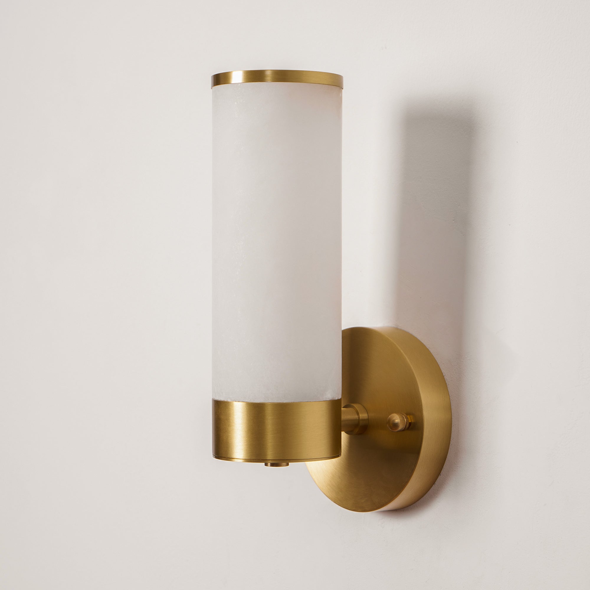 Clérachic Alabaster and Brass Wall Sconce from the opposite side, showing how little the arm holds it off the wall.