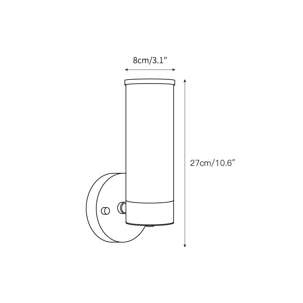 Dimension drawing of the Clérachic Alabaster and Brass Wall Sconce, 8 cm (3.1″) wide and 27 cm (10.6″) tall.