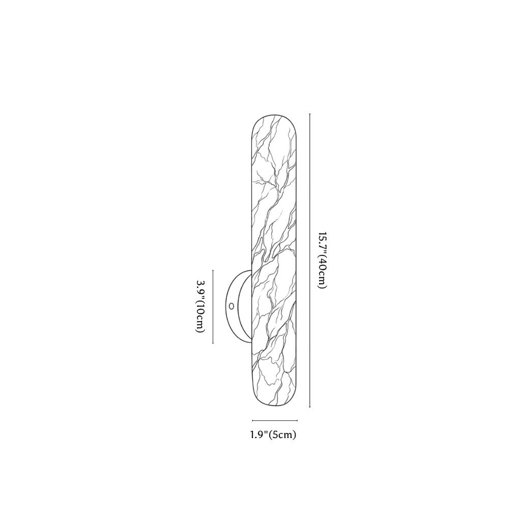 Clérachic wall light dimension drawing, 1 of 2, every measurement marked in centimetres and inches.