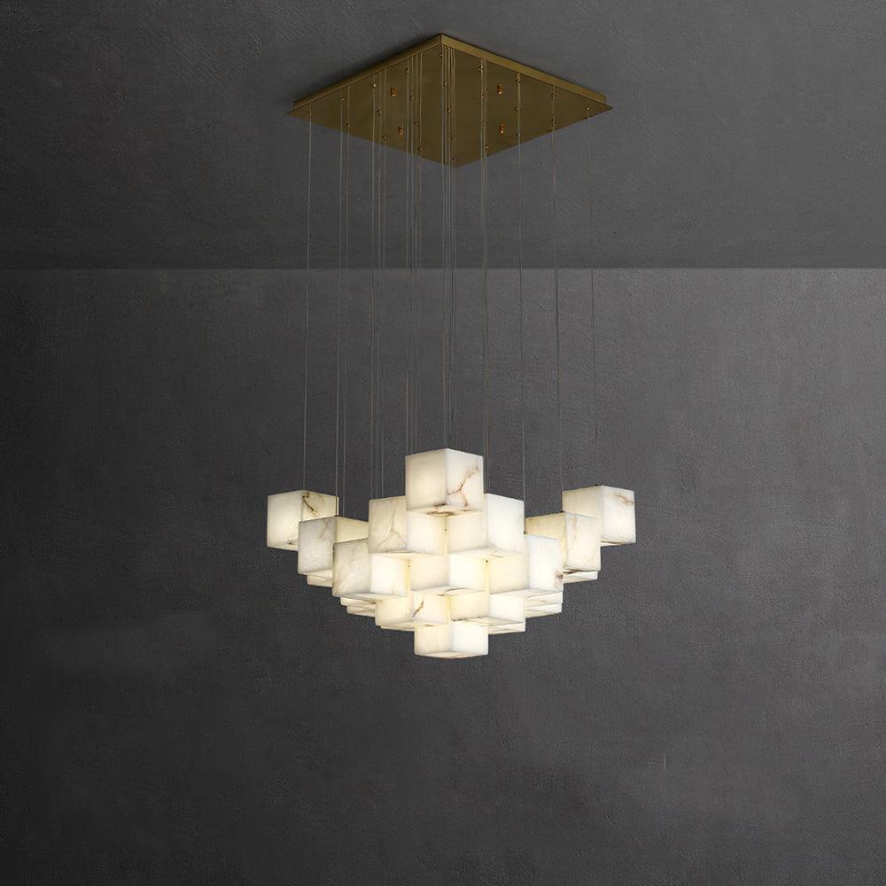 The Clérachic box pendant stepped into a pyramid of cubes below a square canopy.