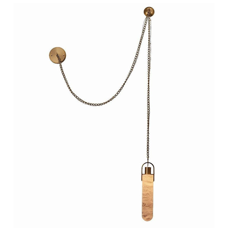 Clérachic Alabaster Capsule Pendant Light in the single-head version, one stone capsule on a swagged brass chain and ceiling hook.