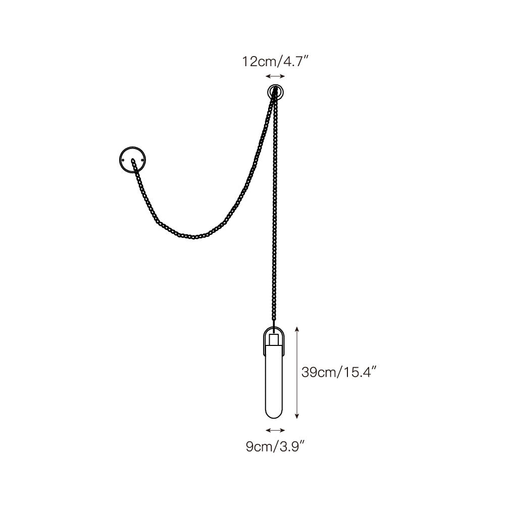 Dimension drawing for the single-head Clérachic alabaster capsule pendant: 12 cm (4.7″) canopy, shade 9 cm (3.5″) by 39 cm (15.4″).