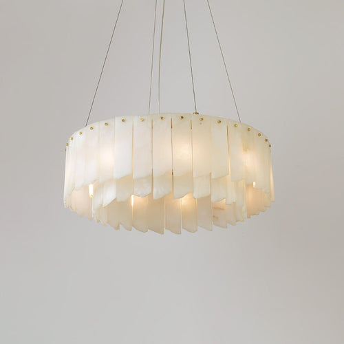 Clérachic cascade chandelier, a single tier of overlapping alabaster blades on a brass rim.