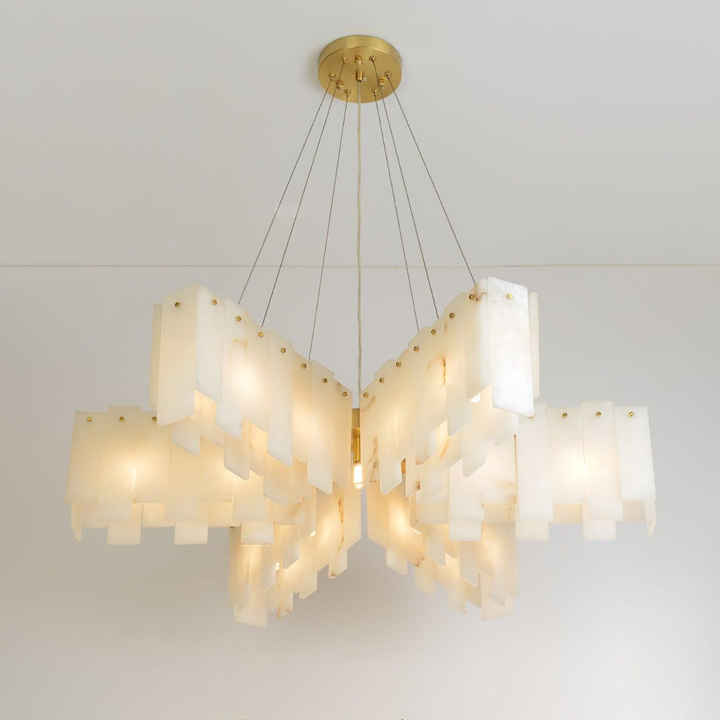 The square Clérachic cascade chandelier at a larger size, tiers stepping outward on all sides.