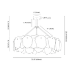 Clérachic chandelier dimension drawing, Round, 65 × 60 cm, every measurement marked in centimetres and inches.